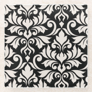 Flourish Damask Art I Cream op zwart Glazen Onderzetter