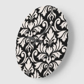 Flourish Damask Art I Cream op zwart Grote Klok (Hoek)