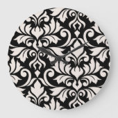 Flourish Damask Art I Cream op zwart Grote Klok (Voorkant)