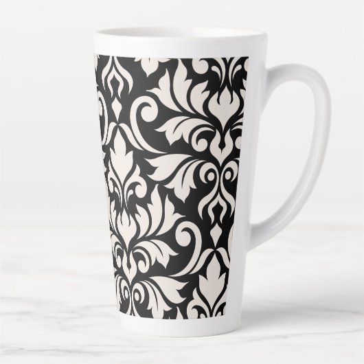 Flourish Damask Art I Cream op zwart Latte Mok (Rechts)