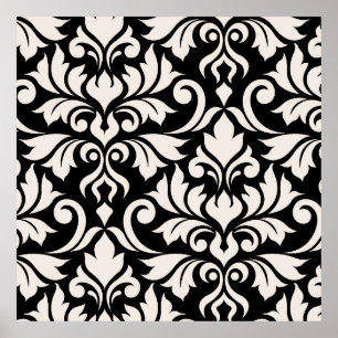 Flourish Damask Art I Cream op zwart Poster