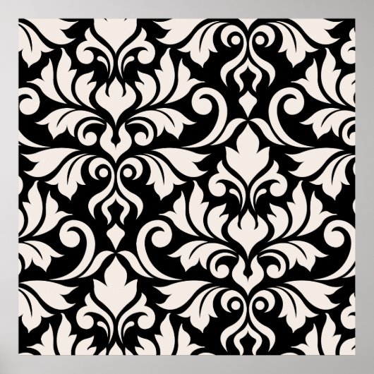 Flourish Damask Art I Cream op zwart Poster (Voorkant)