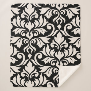 Flourish Damask Art I Cream op zwart Sherpa Deken