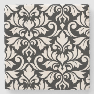 Flourish Damask Art I Cream op zwart Stenen Onderzetter