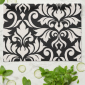 Flourish Damask Art I Cream op zwart Theedoek (Gevouwen)