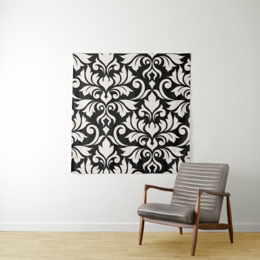 Flourish Damask Art I Cream op zwart Wandkleed (In situ)