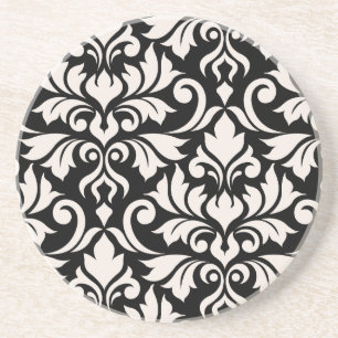 Flourish Damask Art I Cream op zwart Zandsteen Onderzetter