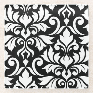 Flourish Damask Art I White op Black Glazen Onderzetter