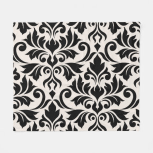 Flourish Damask Art I Zwart op Crème Fleece Deken