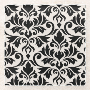 Flourish Damask Art I Zwart op Crème Glazen Onderzetter