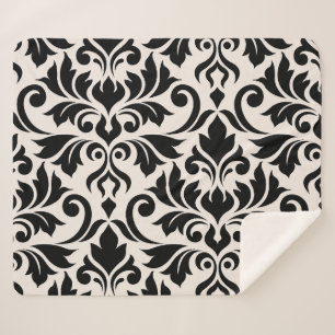Flourish Damask Art I Zwart op Crème Sherpa Deken