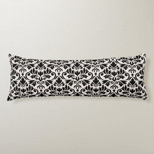 Flourish Damask Big Pattern Black on Cream Lichaamskussen (Voorkant)