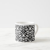 Flourish Damask Big Pattern White op Black Espresso Kop (Voorkant rechts)