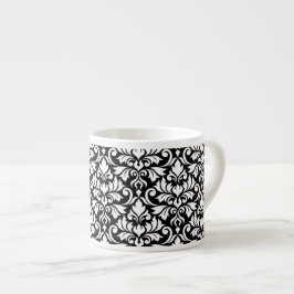 Flourish Damask Big Pattern White op Black Espresso Kop