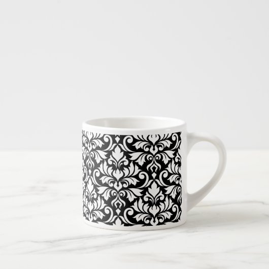 Flourish Damask Big Pattern White op Black Espresso Kop (Rechts)