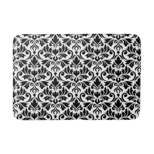 Flourish Damask Groot Patroon Zwart op Wit Badmat