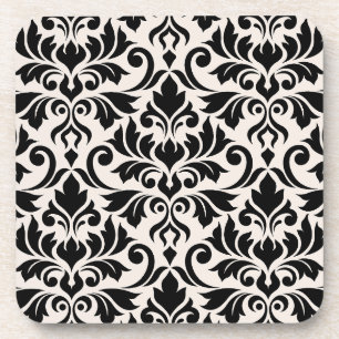 Flourish Damask Lg Patroon Zwart op Crème Bier Onderzetter