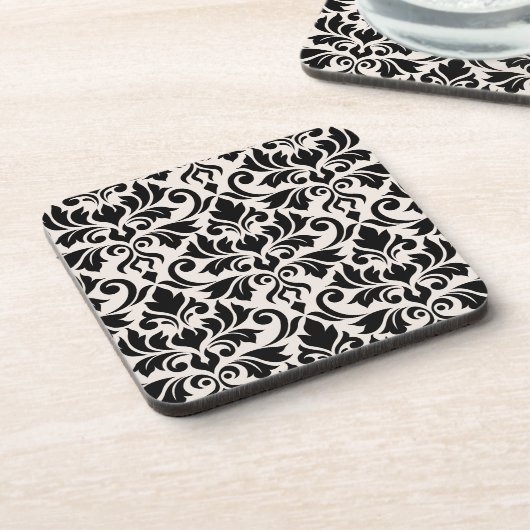 Flourish Damask Lg Pattern Black on Cream Bier Onderzetter (Linkerzijde)