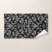 Flourish Damask Lg Pattern Grey op Black Handdoek (Handdoek)