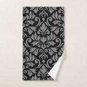 Flourish Damask Lg Pattern Grey op Black Handdoek (Handdoek)
