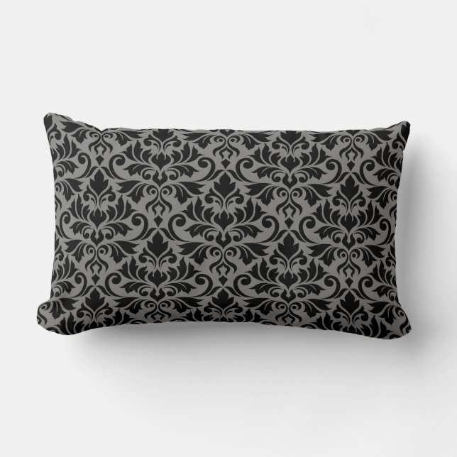 Flourish Damask Pattern Black & Grey Kussen (Voorkant)