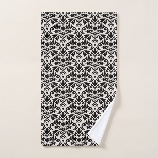 Flourish Damask Pattern Black on Cream Bad Handdoek (Handdoek)