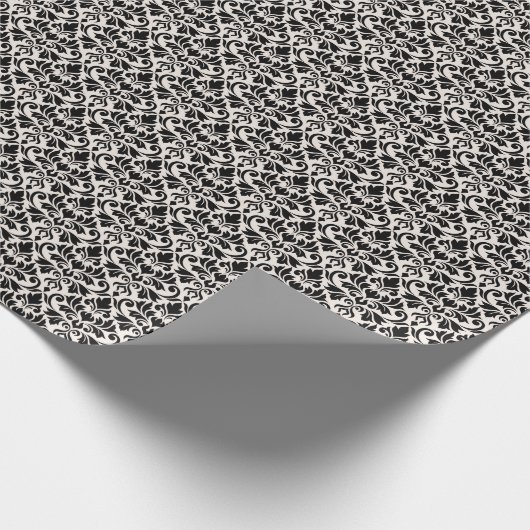 Flourish Damask Pattern Black on Cream Cadeaupapier (Hoek)