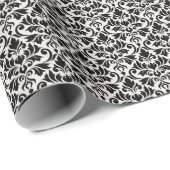 Flourish Damask Pattern Black on Cream Cadeaupapier (Rol Hoek)
