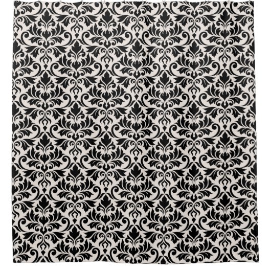 Flourish Damask Pattern Black on Cream Douchegordijn (Voorkant)