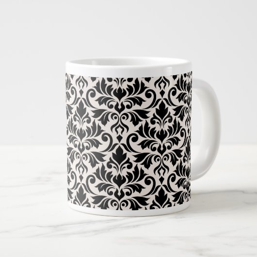 Flourish Damask Pattern Black on Cream Grote Koffiekop (Voorkant rechts)