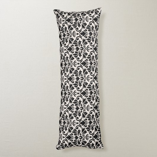 Flourish Damask Pattern Black on Cream Lichaamskussen (Achterkant (Verticaal))