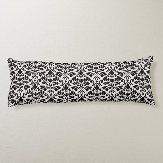 Flourish Damask Pattern Black on Cream Lichaamskussen (Achterkant)