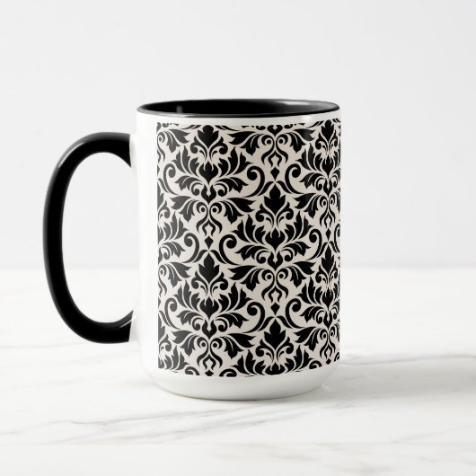 Flourish Damask Pattern Black on Cream Mok (Links)