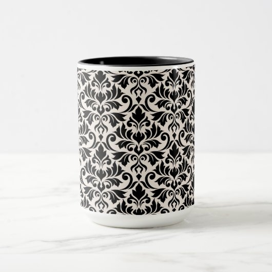 Flourish Damask Pattern Black on Cream Mok (Midden)