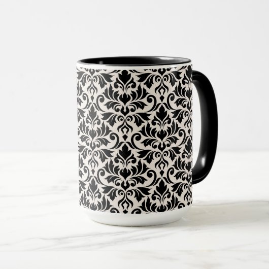 Flourish Damask Pattern Black on Cream Mok (Voorkant rechts)
