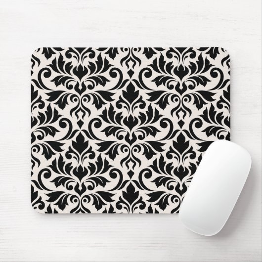 Flourish Damask Pattern Black on Cream Muismat (Met muis)