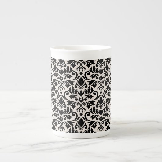 Flourish Damask Pattern Black on Cream Porselein Kop (Voorkant)