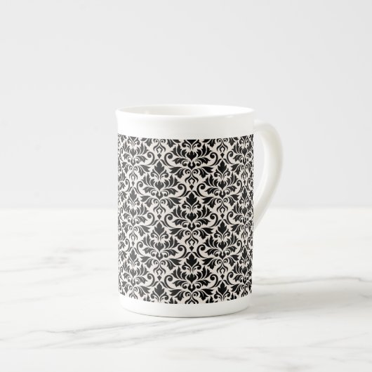 Flourish Damask Pattern Black on Cream Porselein Kop (Voorkant rechts)