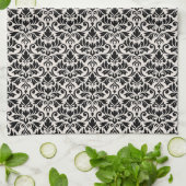 Flourish Damask Pattern Black on Cream Theedoek (Gevouwen)
