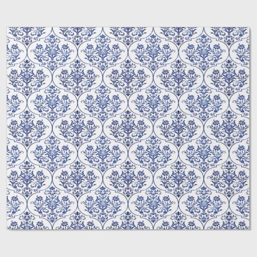 Flourish Damask Pattern - blauw Cadeaupapier (Vlak)