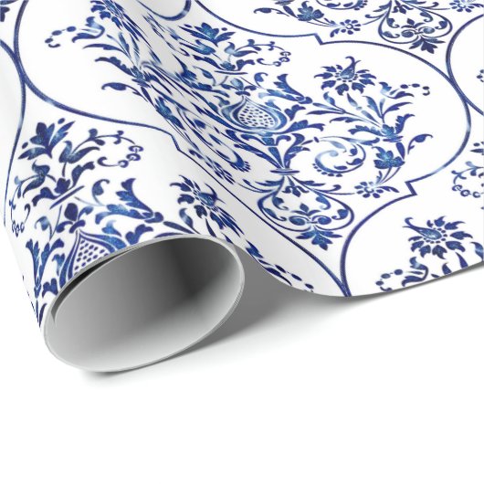 Flourish Damask Pattern - blauw Cadeaupapier (Rol Hoek)