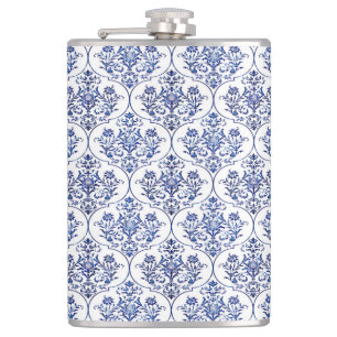 Flourish Damask Pattern - blauw Heupfles