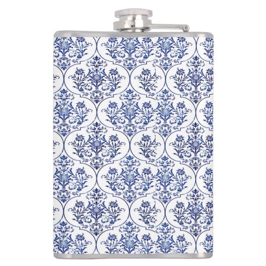 Flourish Damask Pattern - blauw Heupfles (Achterkant)