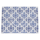 Flourish Damask Pattern - blauw + jouw idee Large Cadeautasje (Voorkant)