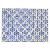 Flourish Damask Pattern - blauw + jouw idee Large Cadeautasje (Achterkant)
