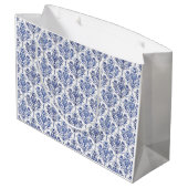 Flourish Damask Pattern - blauw + jouw idee Large Cadeautasje (Achterkant Gekanteld)