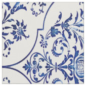Flourish Damask Pattern - blauw + jouw idee Stof (Close Up)