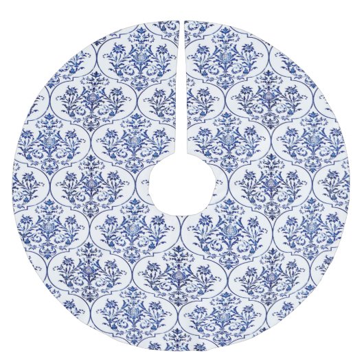 Flourish Damask Pattern - blauw Kerstboom Rok (Voorkant)