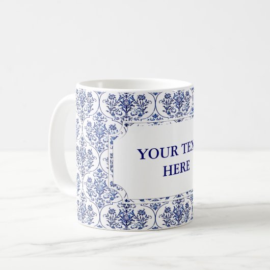 Flourish Damask Pattern - blauw Koffiemok (Voorkant links)