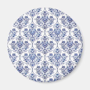 Flourish Damask Pattern - blauw Magneet